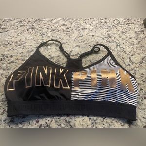 PINK Brand Black white and bronze sports bra